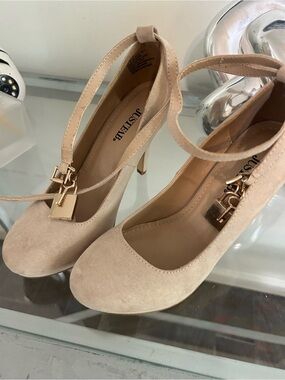 JustFab Beige Suede Ankle-Strap Heels